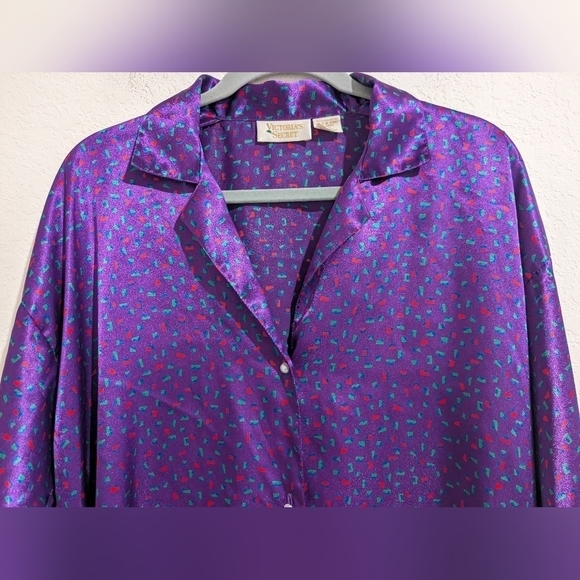 Victoria's Secret Vintage Purple Geometric Pearl Button Satin Nightgown 80s - Picture 5 of 12